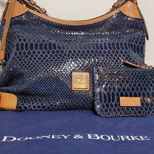 Dooney & Bourke Navy Leather Textured Hobo Style Handbag